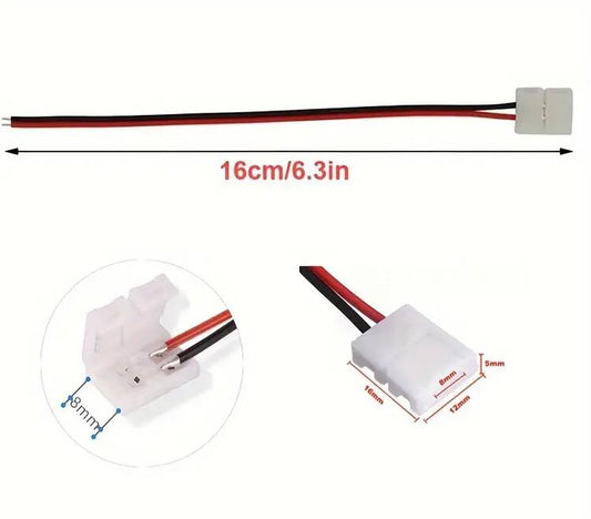 8mm 2-Pin Wire LED Strip Connector (Strip-to-Wire)
