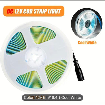 12V COB LED Strip Light  5m Cool White 6500K (8mm, 10W/m, IP20)