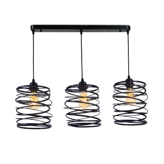 3-Light Spiral Farmhouse Pendant Light  Black Kitchen Island Hanging Fixture (8403/3P)