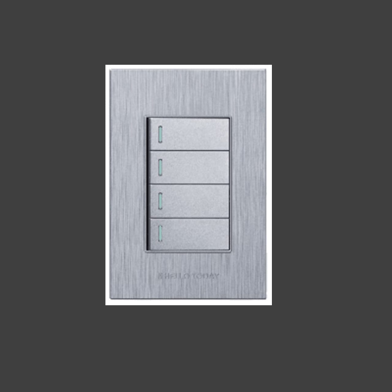4×2 Four Lever Light Switch  Silver Brushed Design (S8-104/1)