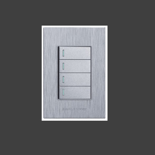 4×2 Four Lever Light Switch  Silver Brushed Design (S8-104/1)