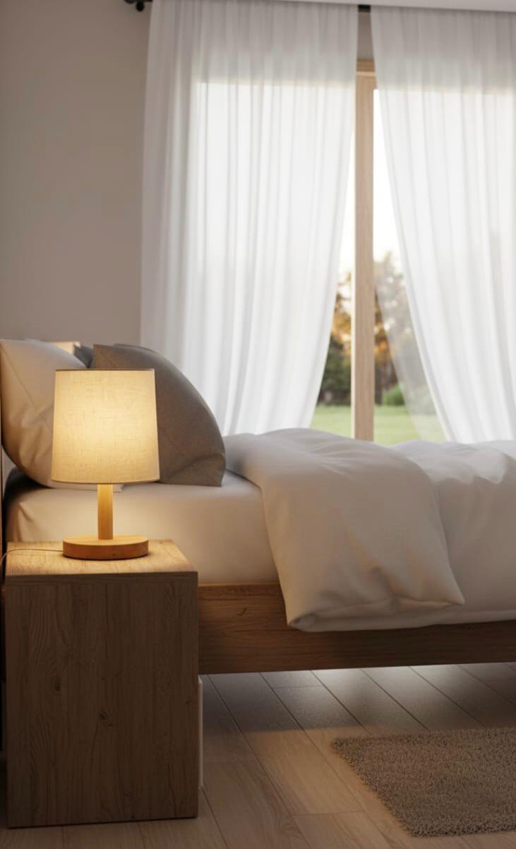 Modern Wooden Base Table Lamp with Round Fabric Shade  Bedroom / Nightstand (BQ-TL3006)
