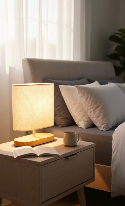 Modern Wooden Base Table Lamp with Round Fabric Shade  Bedroom / Nightstand (BQ-TL3010)