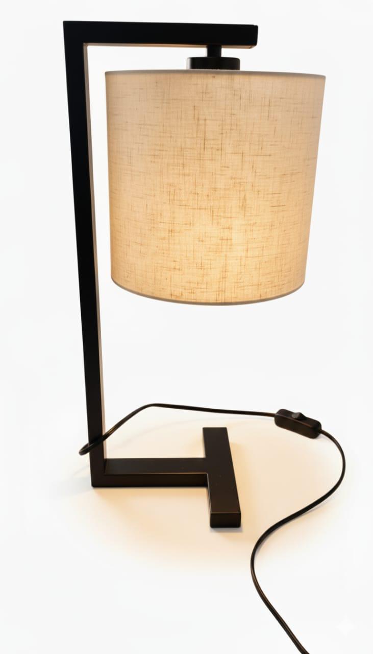 Geometric Black Frame Desk Lamp with Natural Shade  JMX-25190/1T