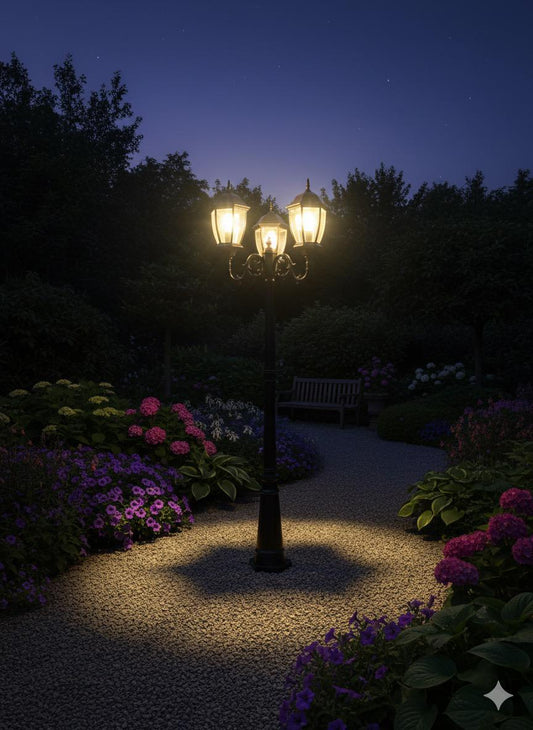 Vintage Outdoor 3-Head Garden Lamp Post  Black 816