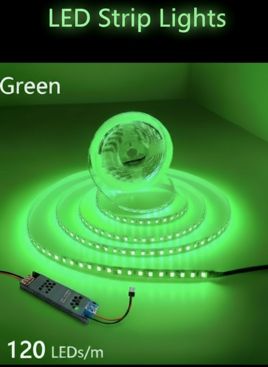 24V SMD 2835 Green LED Strip Light  120 LEDs/m  14W High Brightness