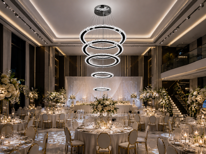 Luxury Gold-transparent cascading crystal ring LED Chandelier