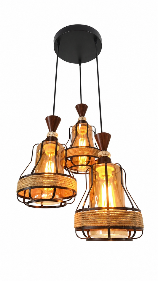 3-Light Vintage Industrial Cage Pendant Light  Rustic Ceiling Chandelier (1769-3)
