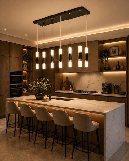 Modern Linear LED Pendant Light  8 Light Kitchen Island Chandelier (3 Colour Changing) 8109-8