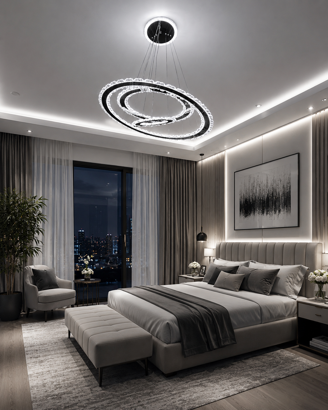 Luxury 3-Ring Crystal LED Chandelier
