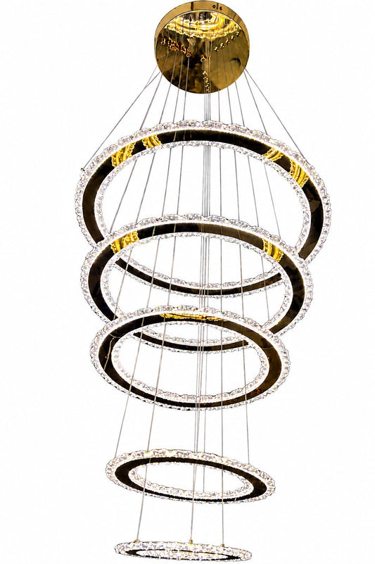 Luxury Gold-transparent cascading crystal ring LED Chandelier