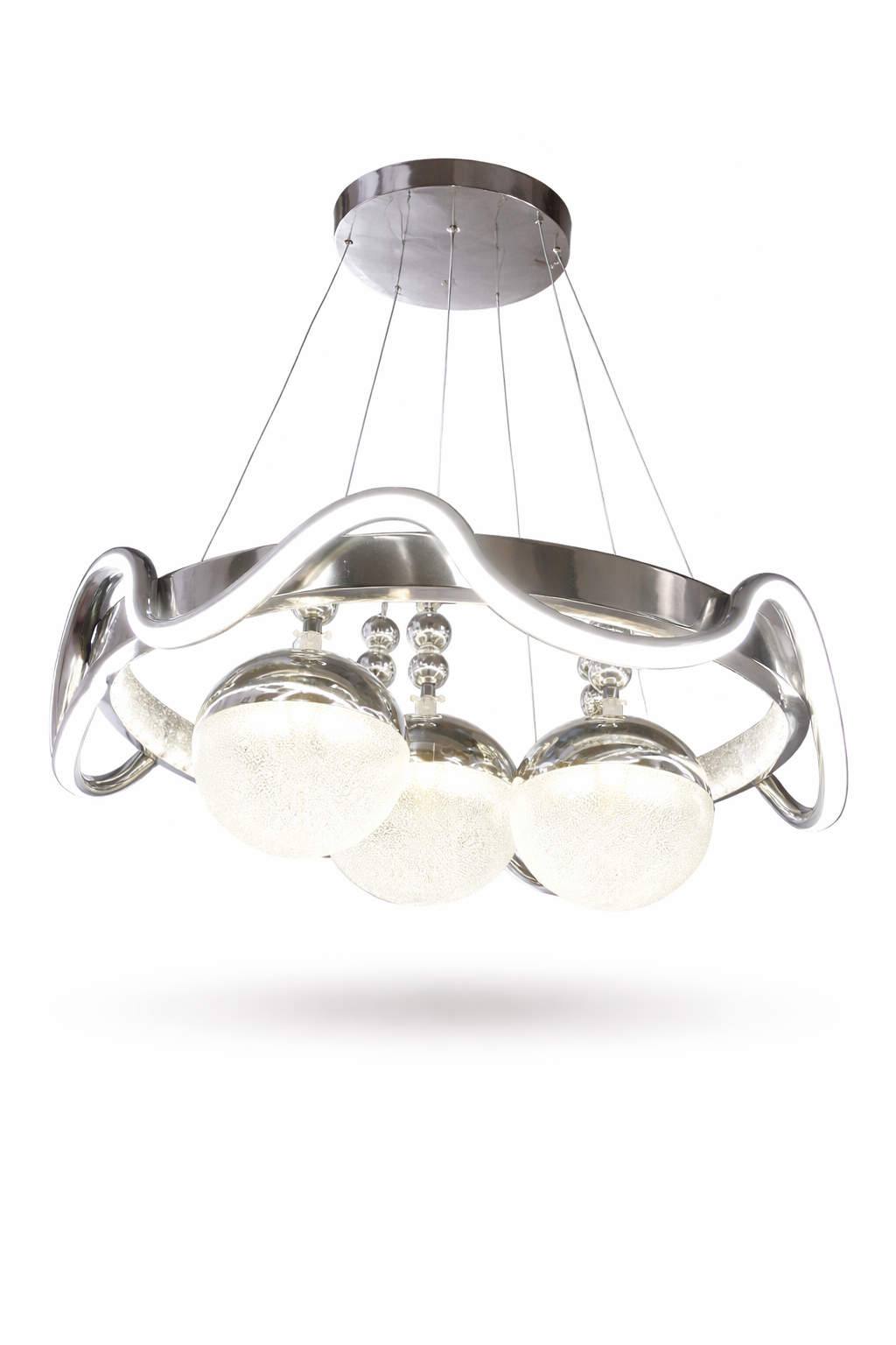 Luxury Wave LED Morden four-head Chandelier with Frosted Glass Globes