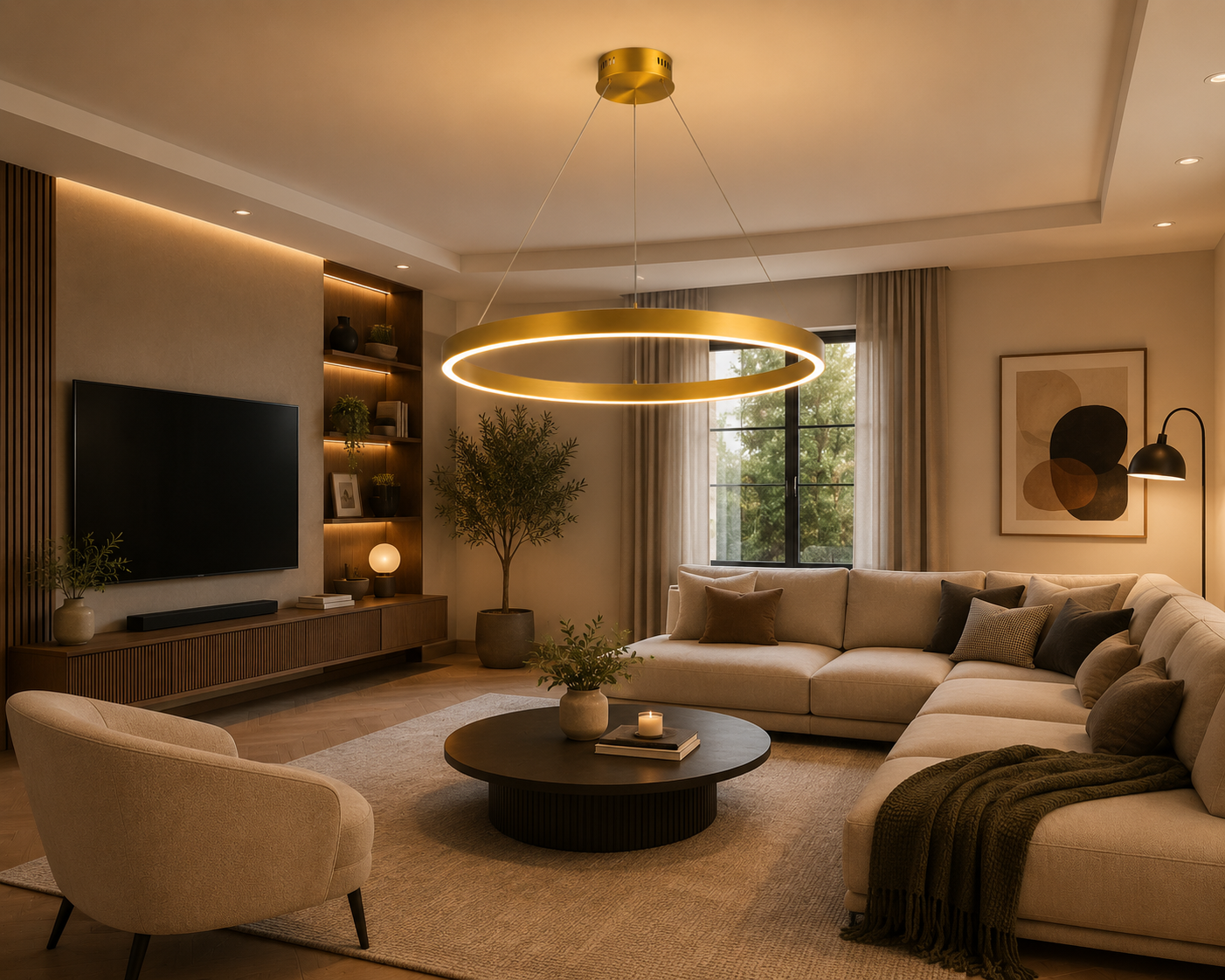 60W LED Ring Pendant Light  2 Colour Changeable Ceiling Hanging Light (JMX23327/1PL)