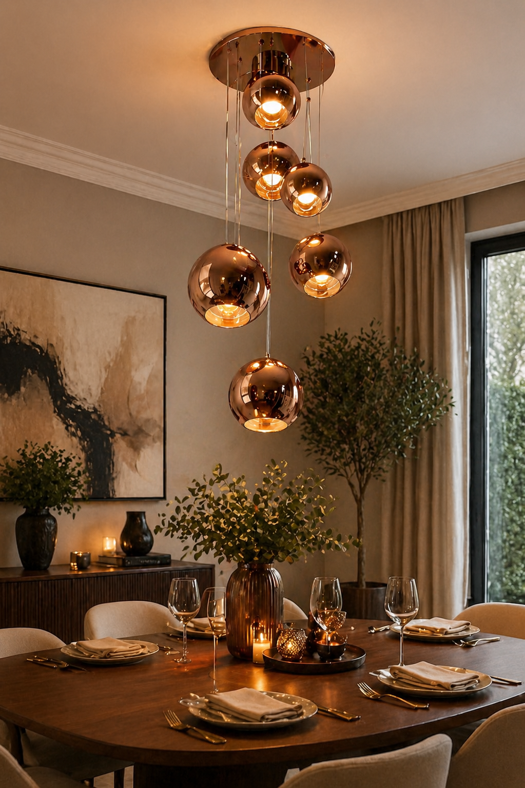 C06/7 Modern Copper Glass Ball Pendant Light (7 Head Cluster)  Luxury Hanging Chandelier