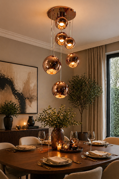 C06/7 Modern Copper Glass Ball Pendant Light (7 Head Cluster)  Luxury Hanging Chandelier