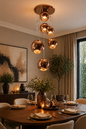 C06/7 Modern Copper Glass Ball Pendant Light (7 Head Cluster)  Luxury Hanging Chandelier