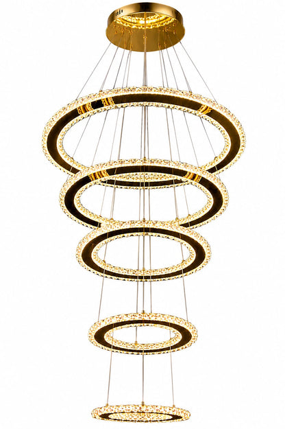 Luxury Gold-transparent cascading crystal ring LED Chandelier