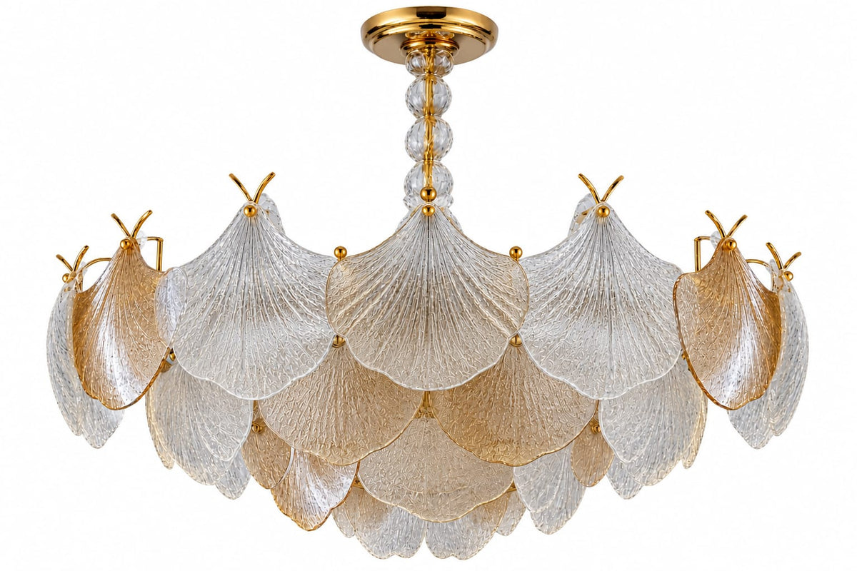 Luxury LED Glass Chandelier -Gold crystal Petal design 500mm