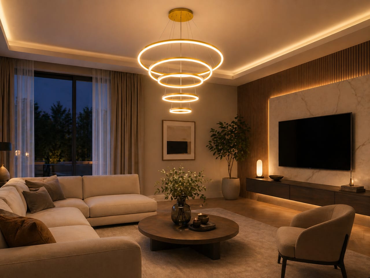 5 color Modern Ring Gold Premium Sense Dining Chandelier Pendant Light (5 Rings) 8120-4-6-8-10