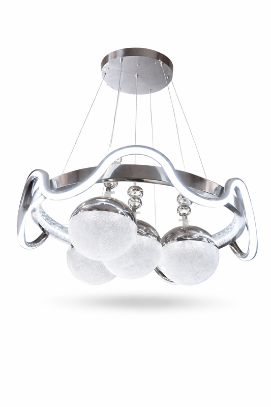 Luxury Wave LED Morden four-head Chandelier with Frosted Glass Globes