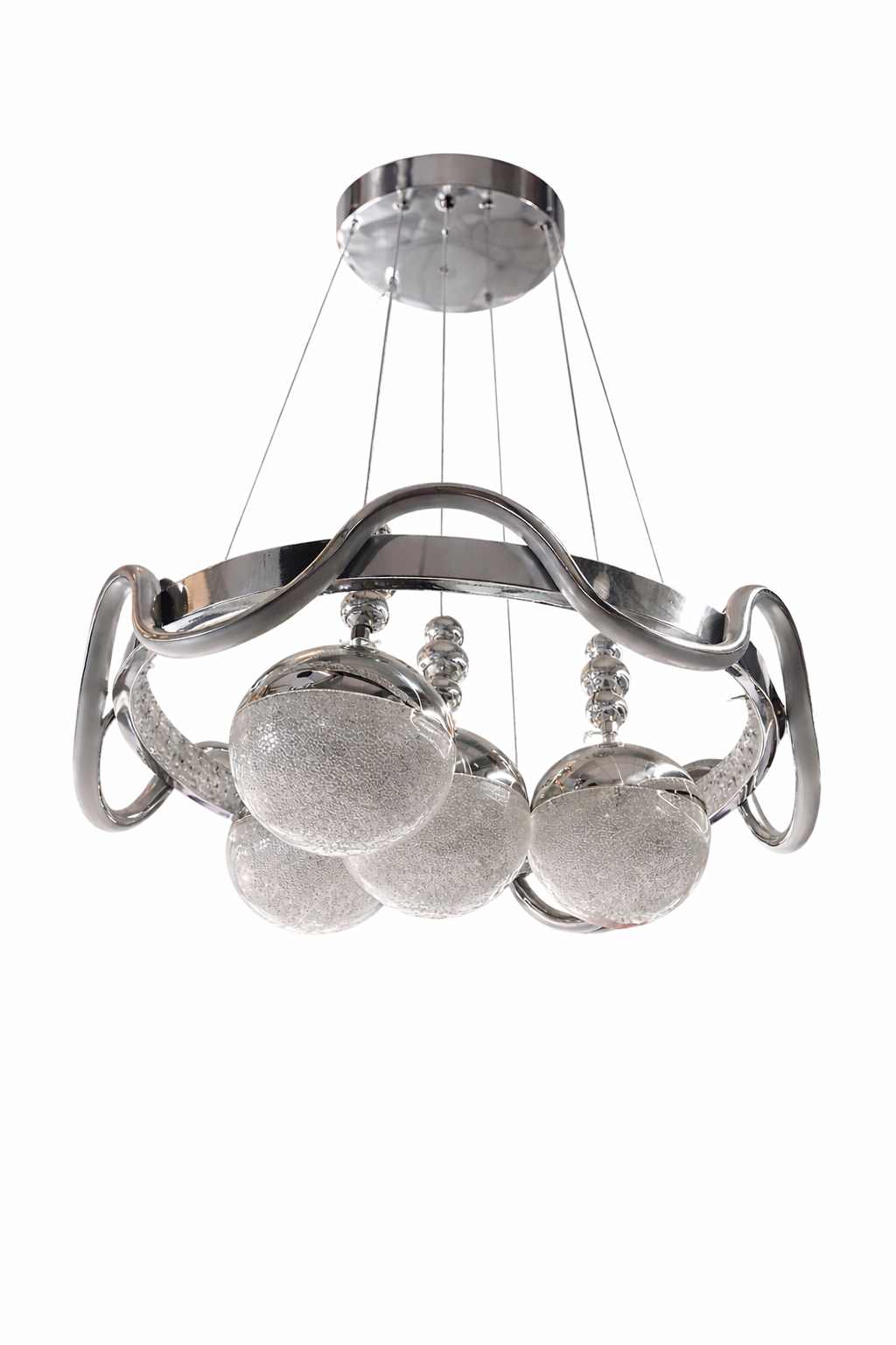 Luxury Wave LED Morden four-head Chandelier with Frosted Glass Globes