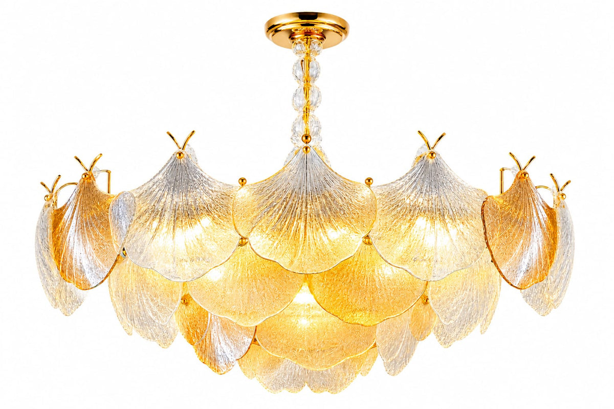 Luxury LED Glass Chandelier -Gold crystal Petal design 500mm