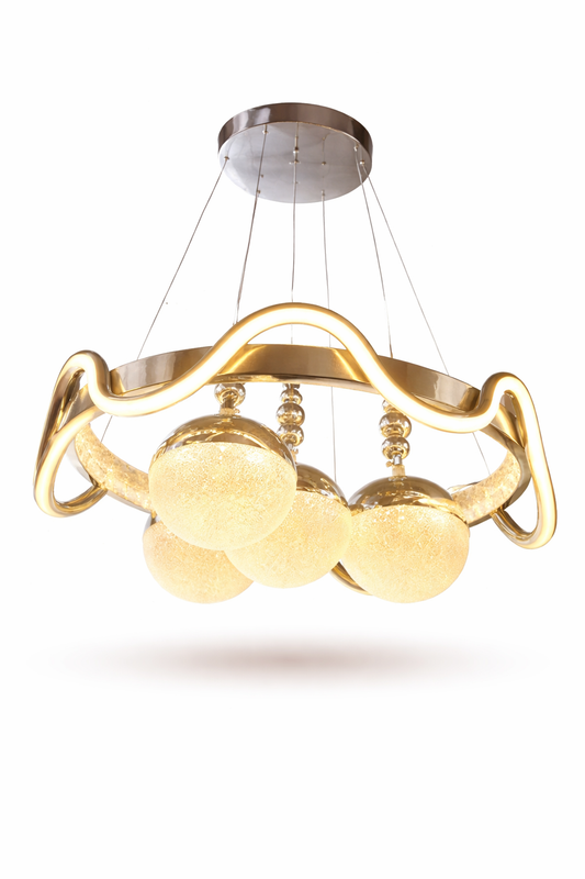 Luxury Wave LED Morden four-head Chandelier with Frosted Glass Globes