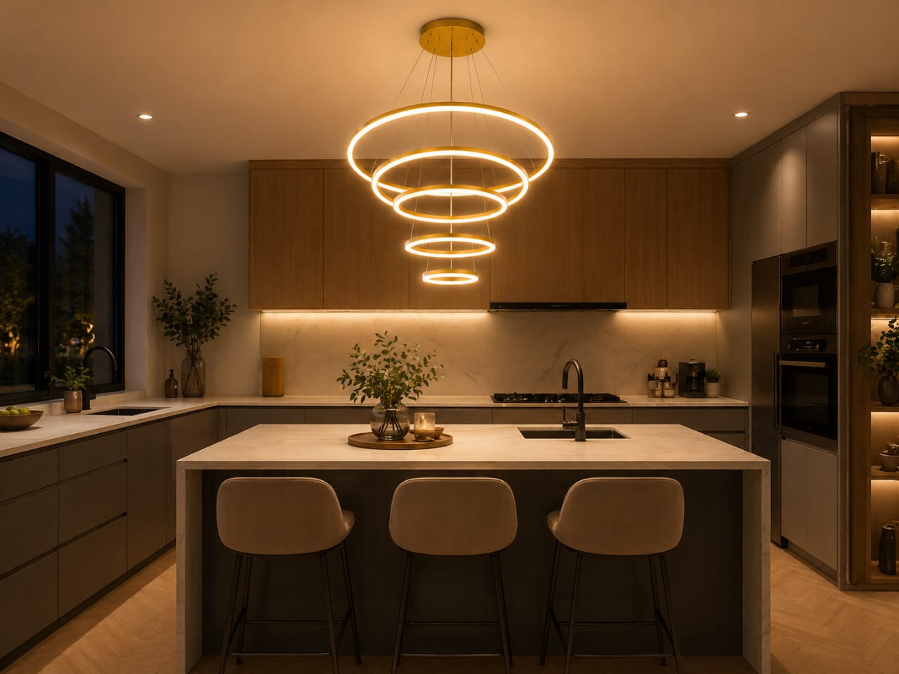 5 color Modern Ring Gold Premium Sense Dining Chandelier Pendant Light (5 Rings) 8120-4-6-8-10