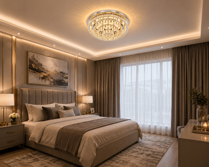 Luxury Crystal Halo Flush-Mount Chandelier