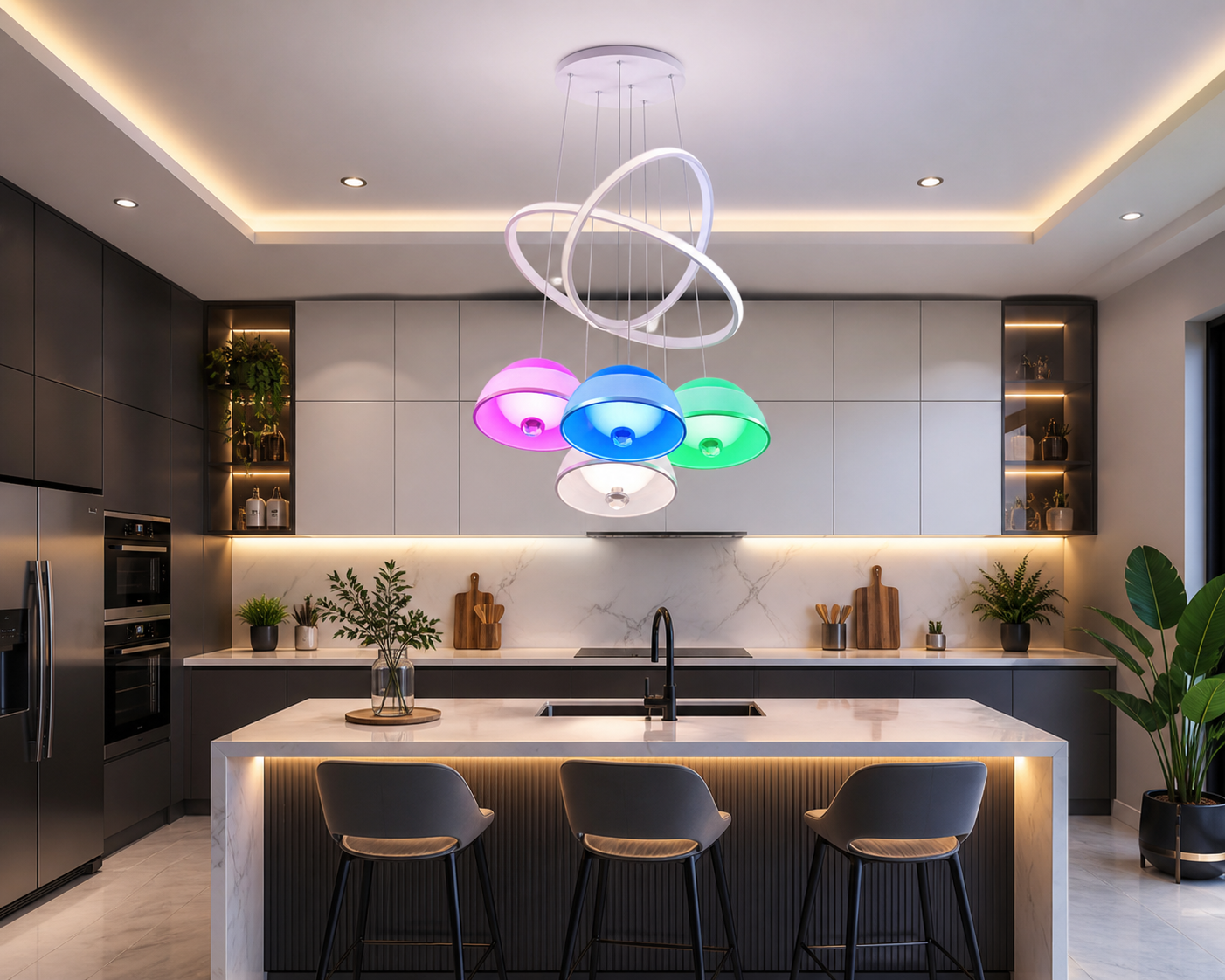 Modern RGB LED Kitchen Pendant Light  5 Colour Changing | Model 8073/3+1