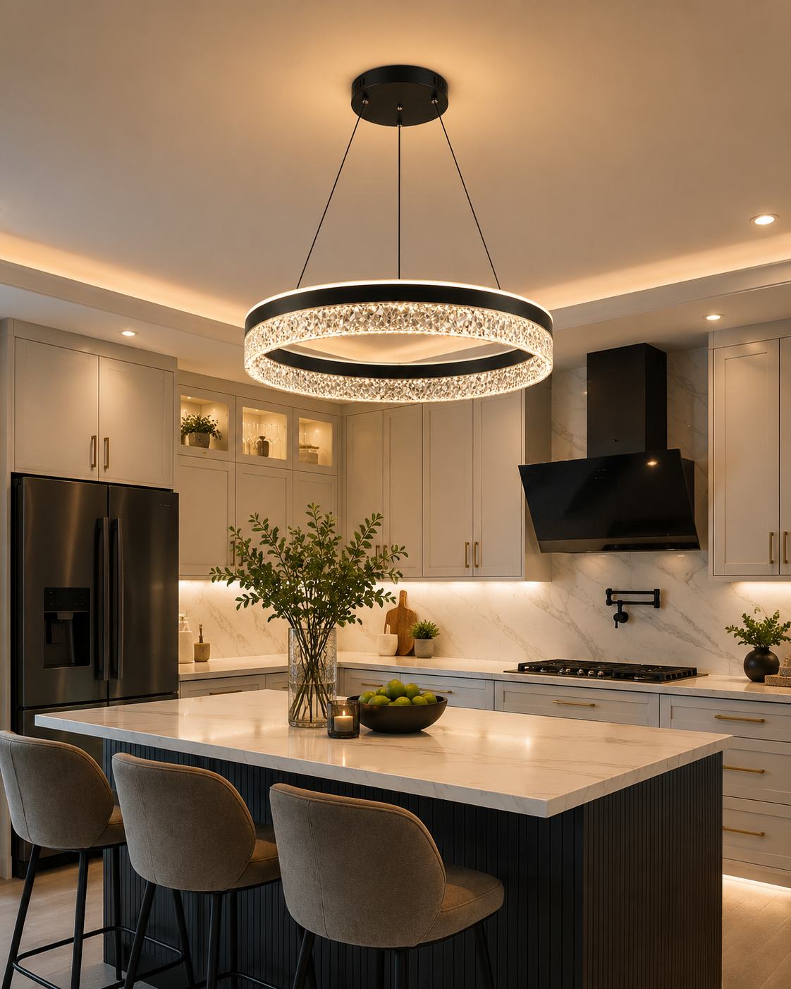 Modern black Iron, Acrylic, and Glass Crystal Chandelier (3 color).D9002/500