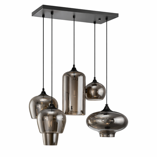 Rylight 5-Light Smoky Grey Glass Pendant Light  C05/5-E27 Modern Ceiling Fixture