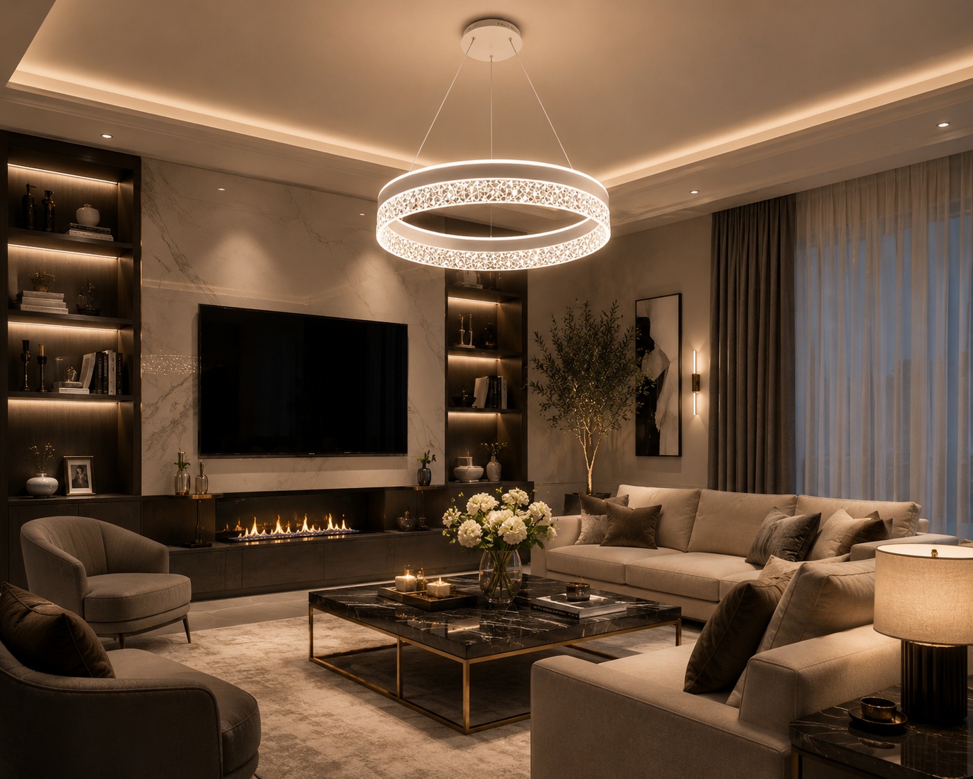 Modern Crystal Ring LED Chandelier  3 Colour Changing Luxury Pendant Light (D9003/500)