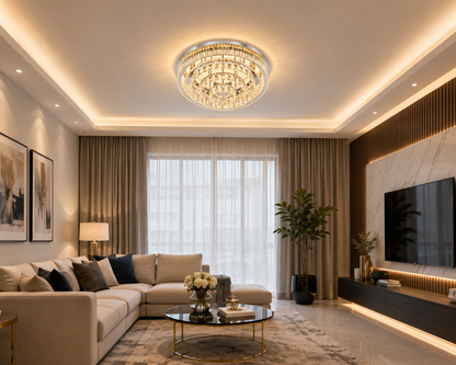 Luxury Crystal Halo Flush-Mount Chandelier