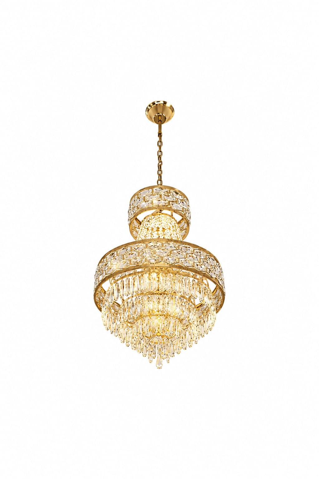 Regal Gold Crystal Chandelier – Elegant Multi-Tier Pendant Light