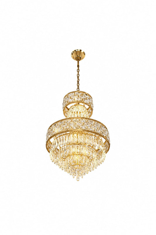 Regal Gold Crystal Chandelier – Elegant Multi-Tier Pendant Light