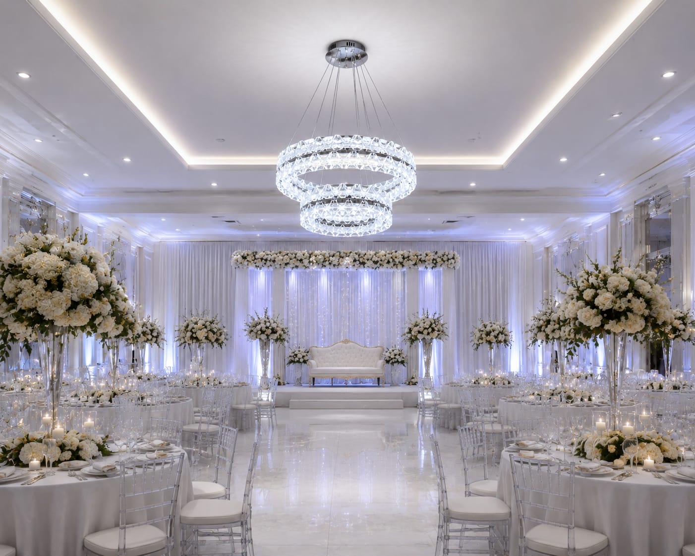 Luxe crystal cascade 3-tier Gold Chandelier