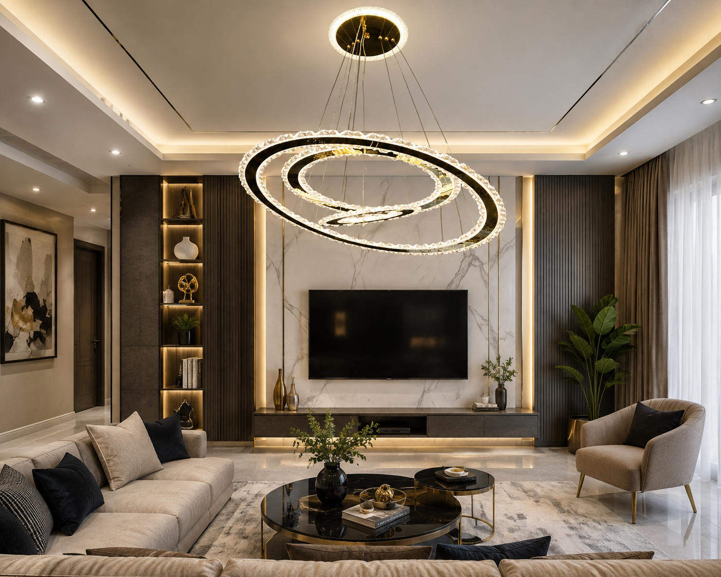 Luxury 3-Ring Crystal LED Chandelier