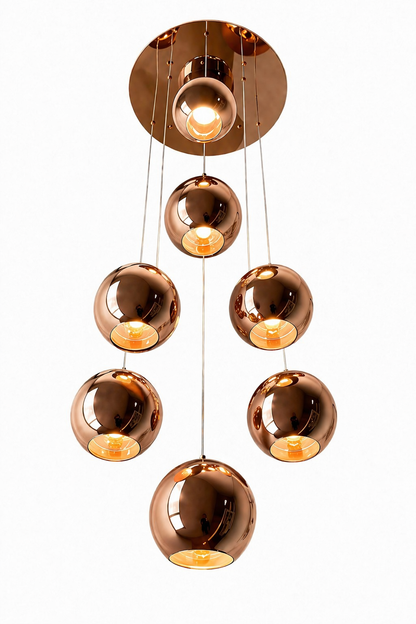 C06/7 Modern Copper Glass Ball Pendant Light (7 Head Cluster)  Luxury Hanging Chandelier