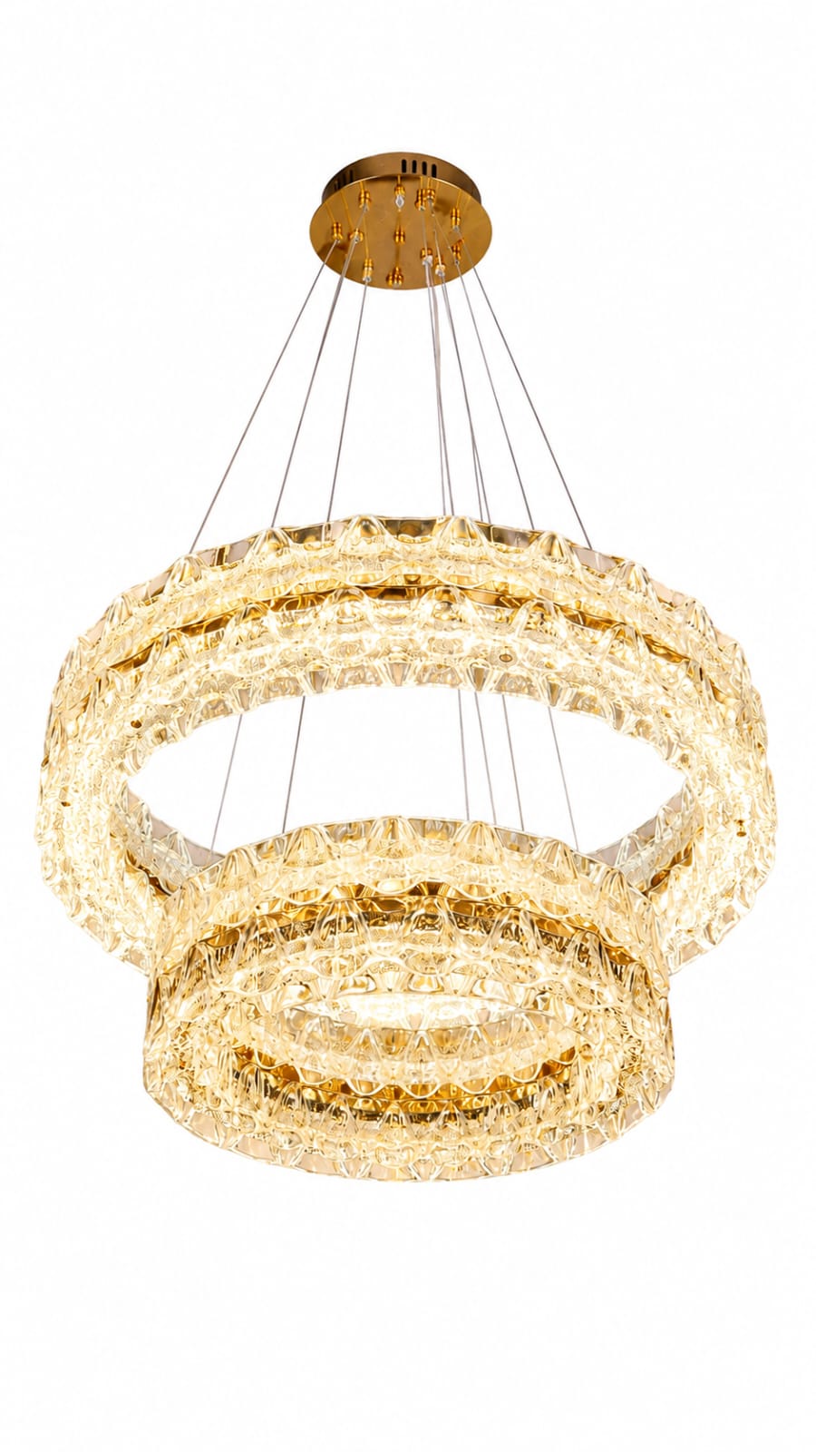 Luxe crystal cascade 3-tier Gold Chandelier