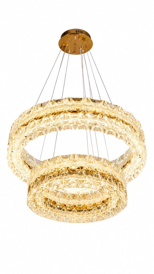 Luxe crystal cascade 3-tier Gold Chandelier